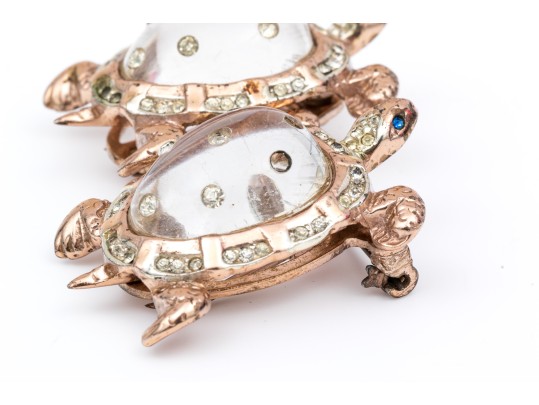 Coro Duette Fabulous Sterling Silver And Rose Vermeil Double Turtle Brooch/dress Clips