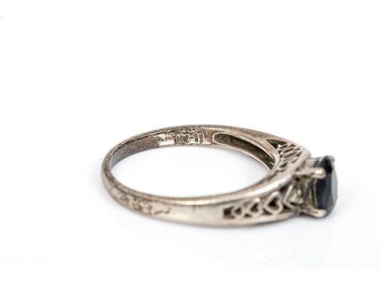 Sterling Silver Filigree Motif Sapphire Ring, Size 11