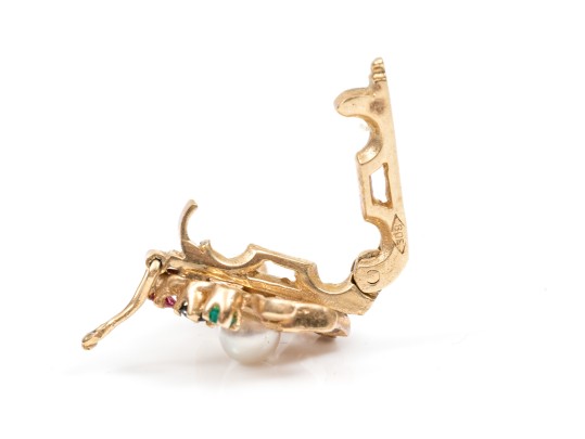 14k Yellow Gold Vintage Cultured Pearl, Ruby, Sapphire, Emerald Bead Enhancer