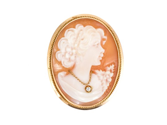 14k Yellow Gold Pretty Small Simply Framed Cameo Brooch/pendant