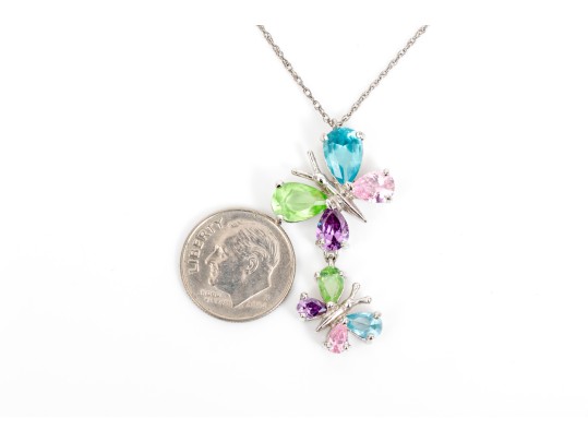 Sterling Silver Fabulous Multi-color Butterfly Motif CZ Pendant, With Chain