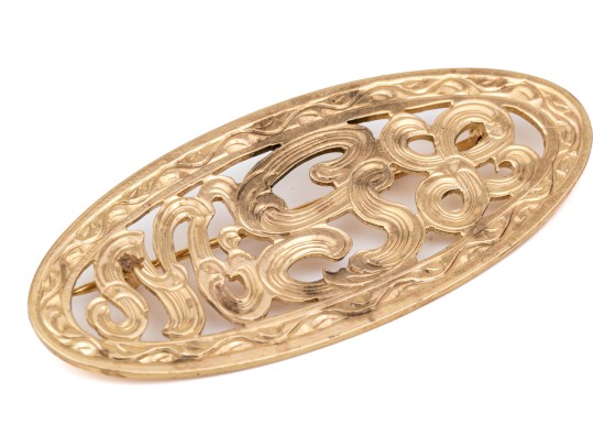 14k Yellow Gold Striking Vintage Chased MGl Monogram Brooch