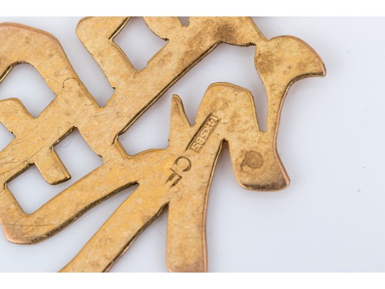 14k Yellow Gold Striking Chinese Calligraphy Pendant