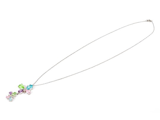 Sterling Silver Fabulous Multi-color Butterfly Motif CZ Pendant, With Chain