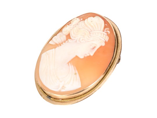 14k Yellow Gold Attractive Simply Framed Cameo Brooch/pendant