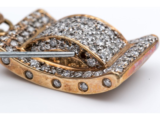 14k Yellow Gold Striking Contemporary Pave Diamond Square Motif Pendant, App. 0.98 TCW