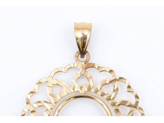 14k Yellow Gold Striking Diamond Cut Wide Bezel Coin Holder (without Coin)