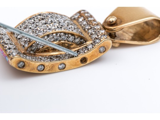 14k Yellow Gold Striking Contemporary Pave Diamond Square Motif Pendant, App. 0.98 TCW