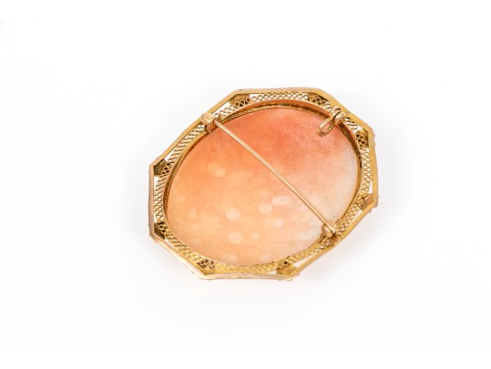 14k Yellow Gold Striking Vintage Filigree Framed Cameo Brooch/pendant