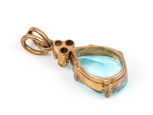 14k Yellow Gold Lovely Pear Shaped Blue Topaz App. 5.75 CTS, Topped With Diamonds