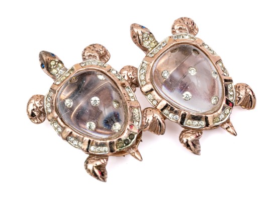 Coro Duette Fabulous Sterling Silver And Rose Vermeil Double Turtle Brooch/dress Clips