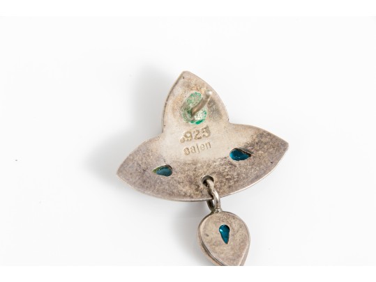 Beautiful Sterling Silver, Blue Topaz And Black Onyx Brooch/pendant And Earrings Set