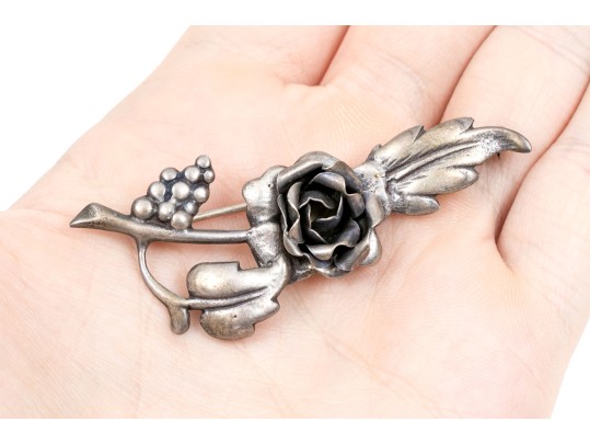 Assorted Sterling Silver Lot Of Pretty Rose Motif Jewelry Pieces