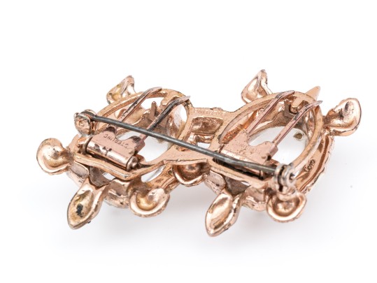Coro Duette Fabulous Sterling Silver And Rose Vermeil Double Turtle Brooch/dress Clips