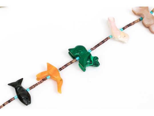 Fabulous Silver And Carved Stone Fetish Necklace