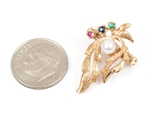 14k Yellow Gold Vintage Cultured Pearl, Ruby, Sapphire, Emerald Bead Enhancer