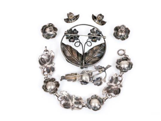 Assorted Sterling Silver Lot Of Pretty Rose Motif Jewelry Pieces