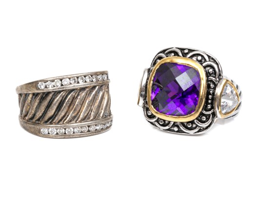 Sterling Silver Pair Of Chunky Contemporary Rings, Size 6