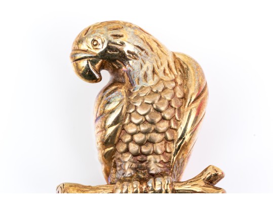 14k Yellow Gold Handsome Textured Figural Electroform Parrot Brooch