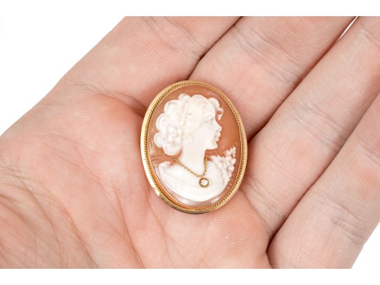 14k Yellow Gold Pretty Small Simply Framed Cameo Brooch/pendant