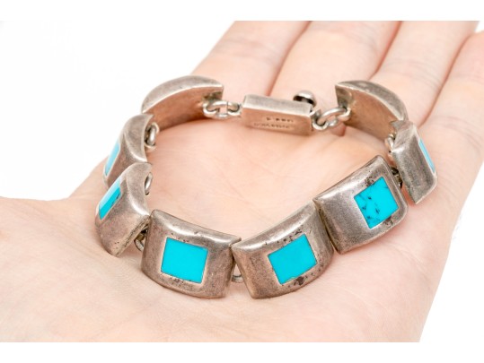 Lot Of Two Turquoise Blue Color Southwestern Style Sterling Silver Jewelry Pieces