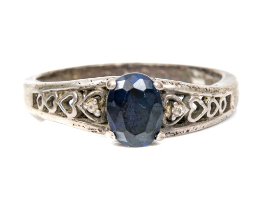 Sterling Silver Filigree Motif Sapphire Ring, Size 11