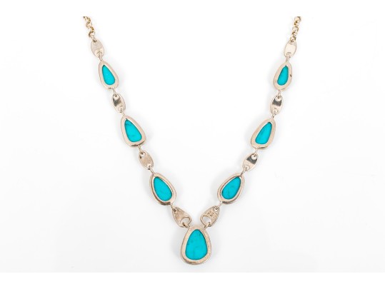 Lot Of Two Turquoise Blue Color Southwestern Style Sterling Silver Jewelry Pieces