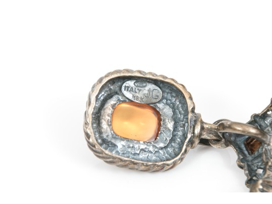 Assorted Lot Of Sterling Silver Amber Jewelry Pieces, Rounded Cushion Motifs