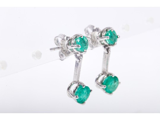 14k White Gold Contemporary Emerald Drop Earrings, App. 1.30 TCW