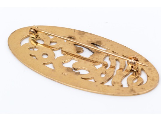 14k Yellow Gold Striking Vintage Chased MGl Monogram Brooch