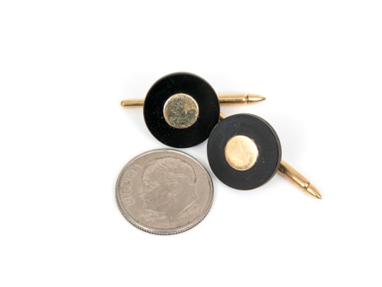 14k Yellow Gold Pair Of Black Onyx Shirt Studs