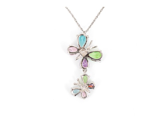 Sterling Silver Fabulous Multi-color Butterfly Motif CZ Pendant, With Chain