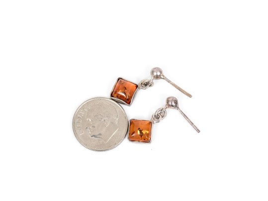 Assorted Lot Of Sterling Silver Amber Jewelry Pieces, Rounded Cushion Motifs