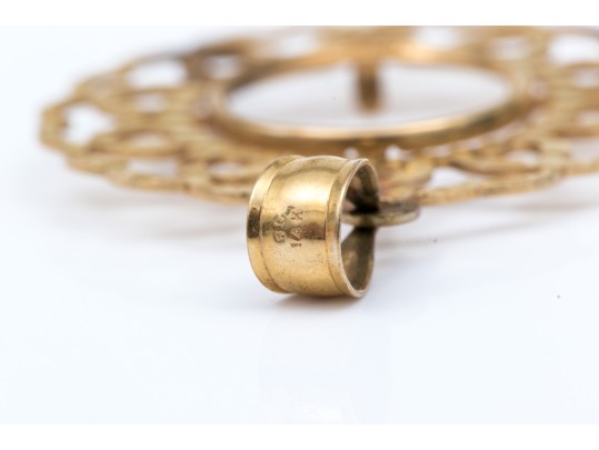 14k Yellow Gold Striking Diamond Cut Wide Bezel Coin Holder (without Coin)