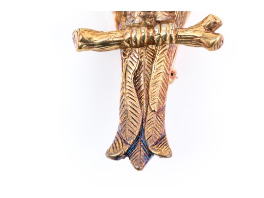 14k Yellow Gold Handsome Textured Figural Electroform Parrot Brooch