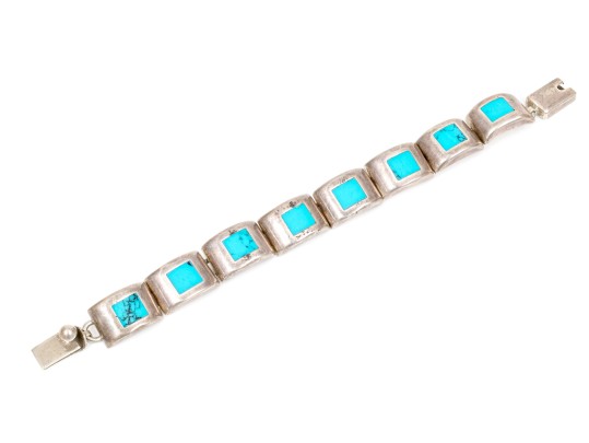 Lot Of Two Turquoise Blue Color Southwestern Style Sterling Silver Jewelry Pieces