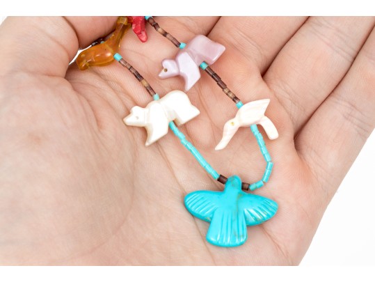 Fabulous Silver And Carved Stone Fetish Necklace