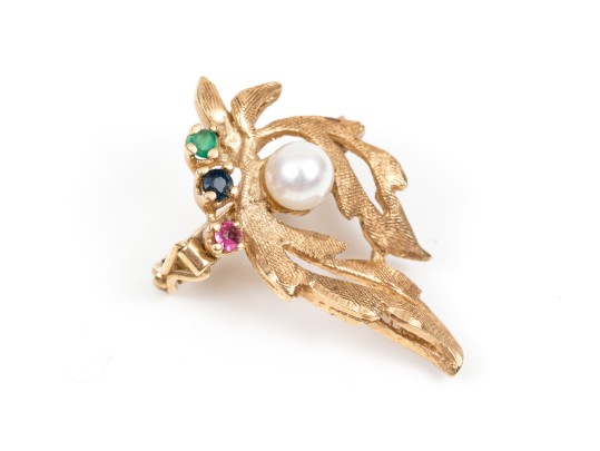 14k Yellow Gold Vintage Cultured Pearl, Ruby, Sapphire, Emerald Bead Enhancer