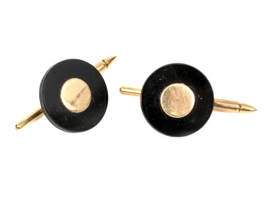 14k Yellow Gold Pair Of Black Onyx Shirt Studs