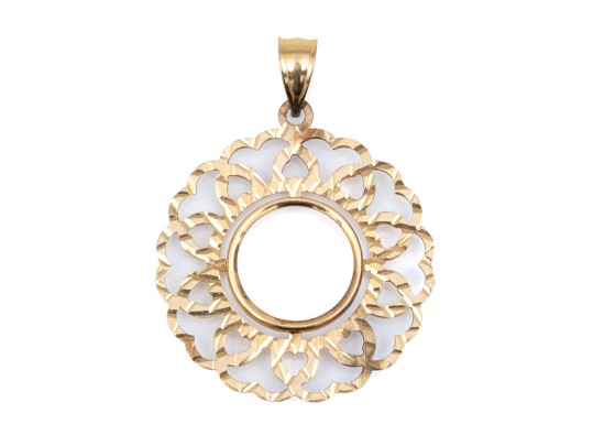 14k Yellow Gold Striking Diamond Cut Wide Bezel Coin Holder (without Coin)