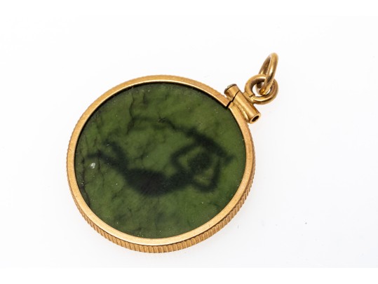 14k Yellow Gold Vintag Green Nephrite Jade Virgo Pendant