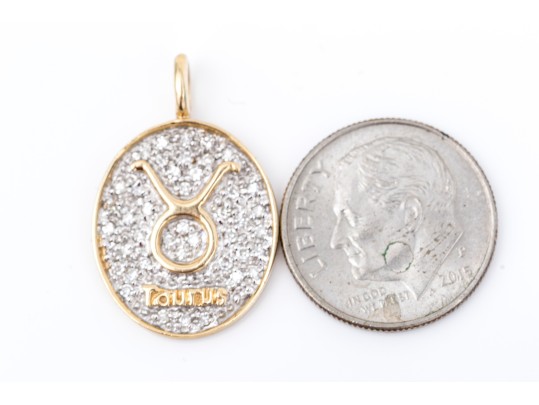 14k Yellow Gold Fun Pave Diamond Set Taurus Pendant, App. 0.19 TCW