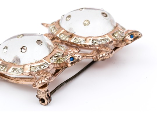 Coro Duette Fabulous Sterling Silver And Rose Vermeil Double Turtle Brooch/dress Clips