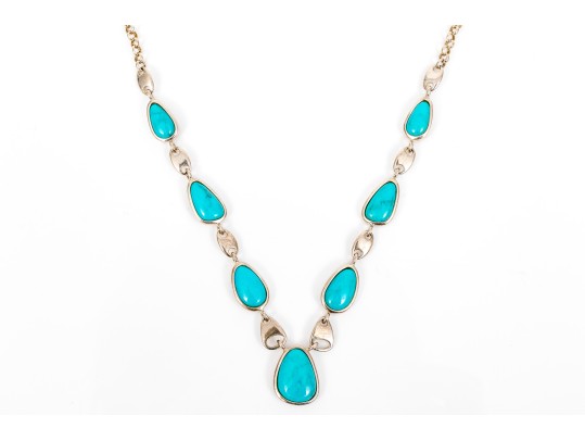 Lot Of Two Turquoise Blue Color Southwestern Style Sterling Silver Jewelry Pieces