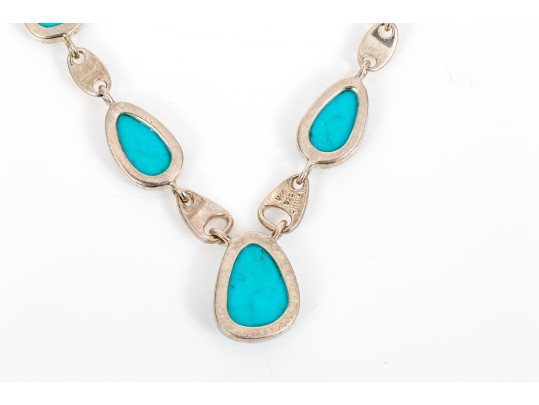 Lot Of Two Turquoise Blue Color Southwestern Style Sterling Silver Jewelry Pieces