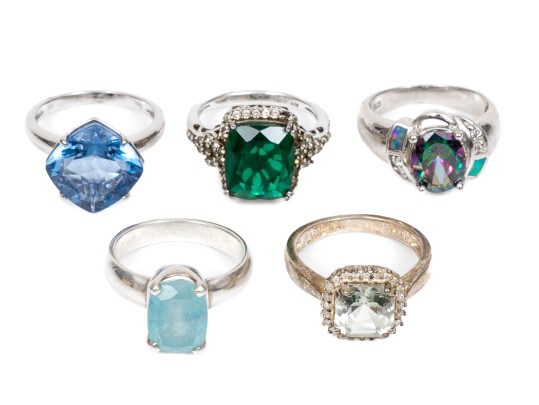 Sterling Silver Colorful Fun Collection Of Assorted Rings, Size 7