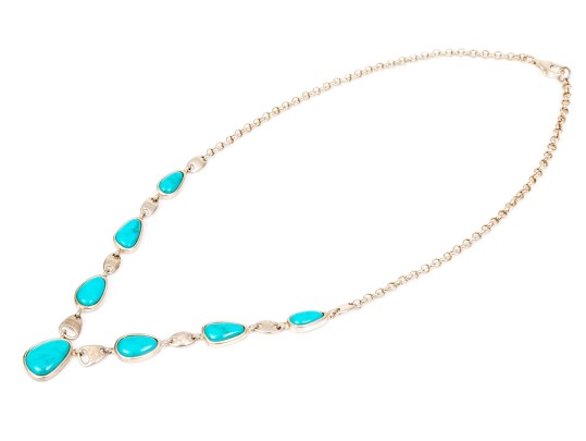 Lot Of Two Turquoise Blue Color Southwestern Style Sterling Silver Jewelry Pieces