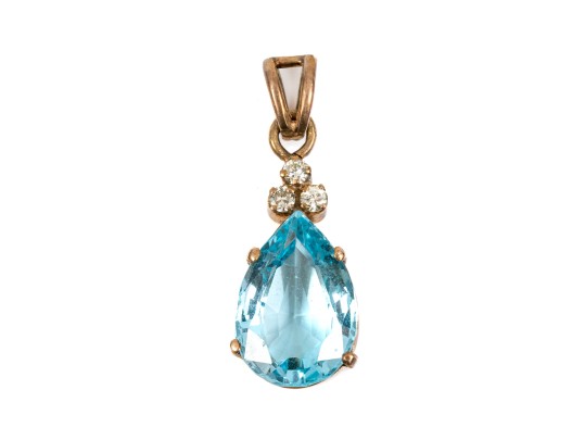 14k Yellow Gold Lovely Pear Shaped Blue Topaz App. 5.75 CTS, Topped With Diamonds