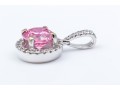 18k White Gold Pretty Pink Cz And Diamond Halo Pendant, App. 0.07 TCW
