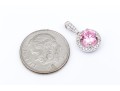 18k White Gold Pretty Pink Cz And Diamond Halo Pendant, App. 0.07 TCW